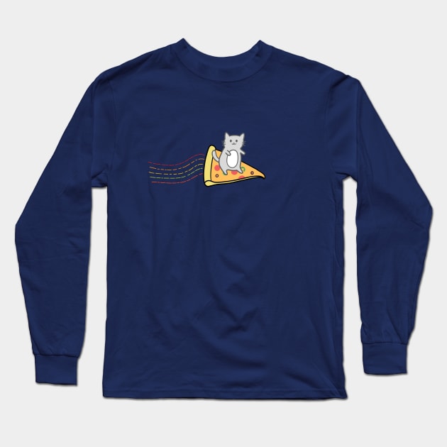 Pizza surfing Cat in Space Long Sleeve T-Shirt by awesomesaucebysandy